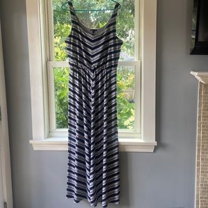 Long blue and grey stripe tank top dress